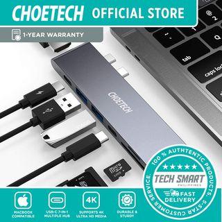 CHOETECH USB C Hub for MacBook Pro, CHOETECH 7-in-1 USB Type C Hub Adapter with 4K HDMI, 2 USB 3.0, 100W USB C Power Delivery, Micro SD/SD Card Reader for MacBook Pro 2019/2018/2017/2016, MacBook Air 2019/2018