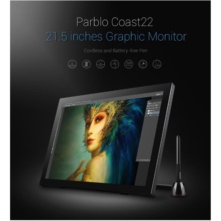 K903 Parblo Coast 22 21 5 Inch Graphic Drawing Monitor With Battery Free Pen Protector Cover Screen Protector Cleaning Kit Drawing Tablet With Display Screen For Digital Art Works Graphic Design Computers Tech