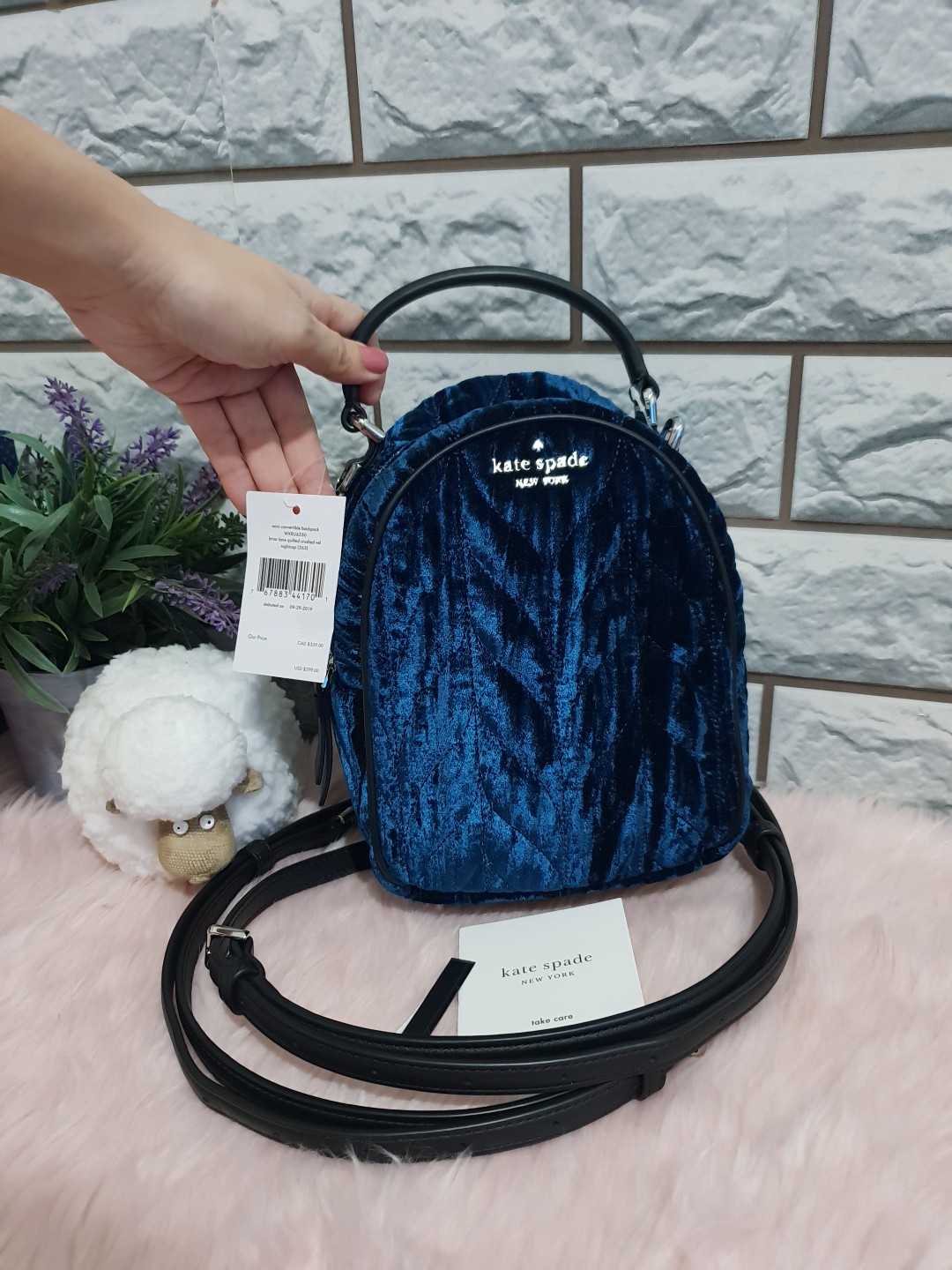 Kate spade velvet backpack online