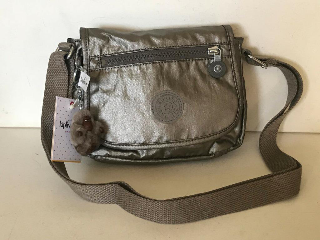 NEW KIPLING SABIAN U GM PEWTER METALLIC CROSSBODY SLING MESSENGER BAG PURSE