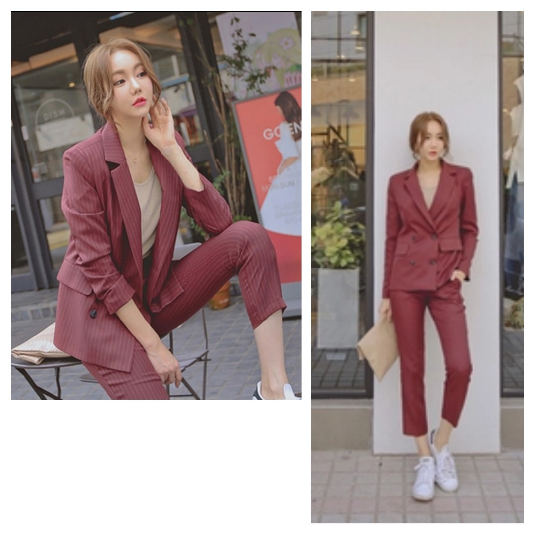 Red striped Blazer Set Women s Fashion Coats Jackets and