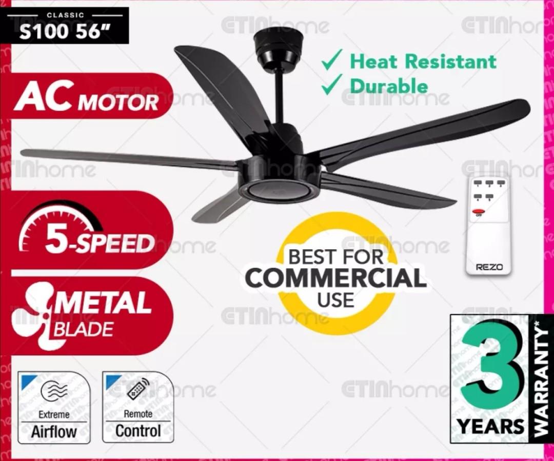 Rezo Remote Ceiling Fan 5 Steel Blades 56 5 Speed Ac Motor Black S100 Home Furniture Others On Carousell