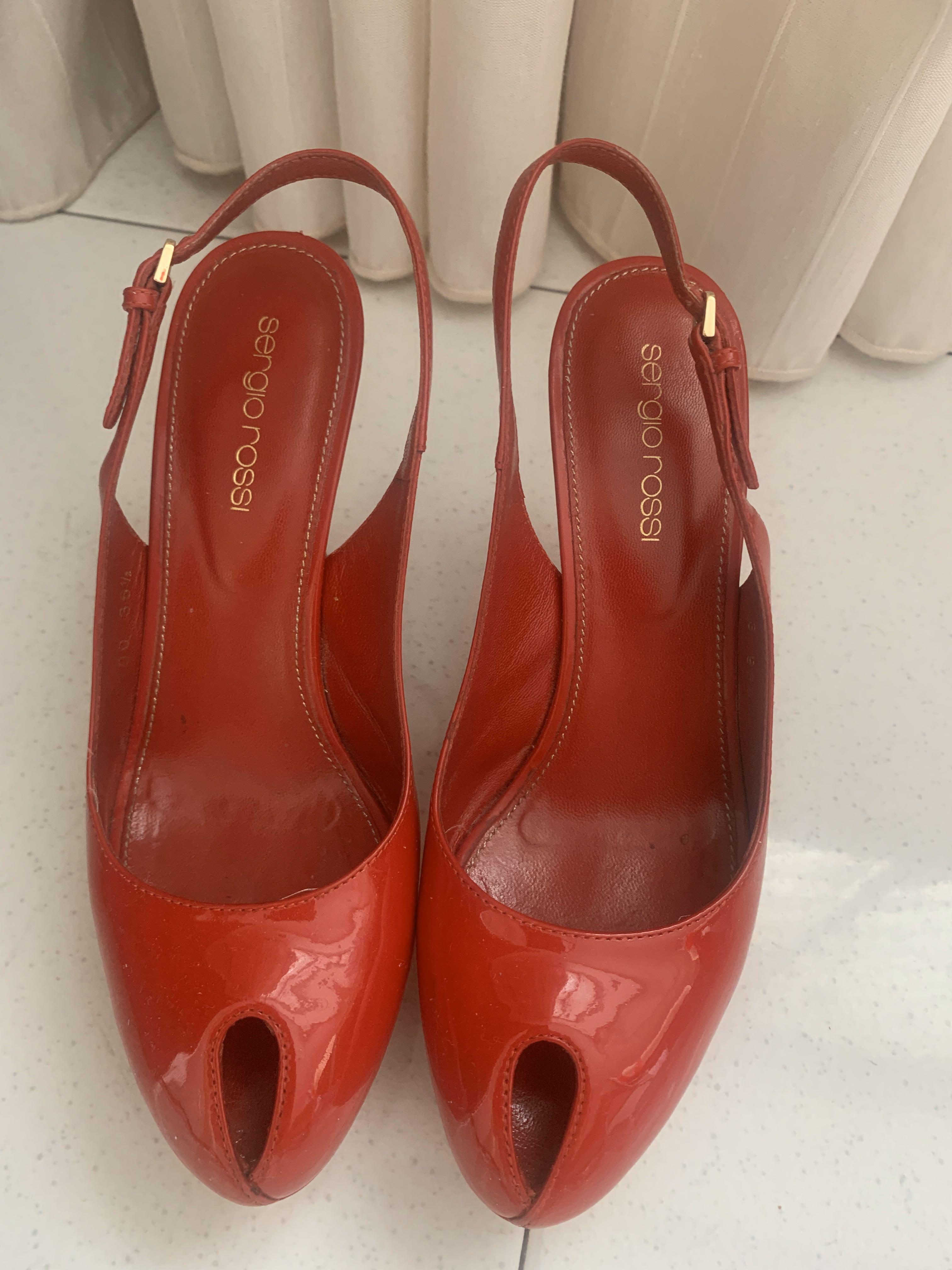 Red platform clearance peep toe heels