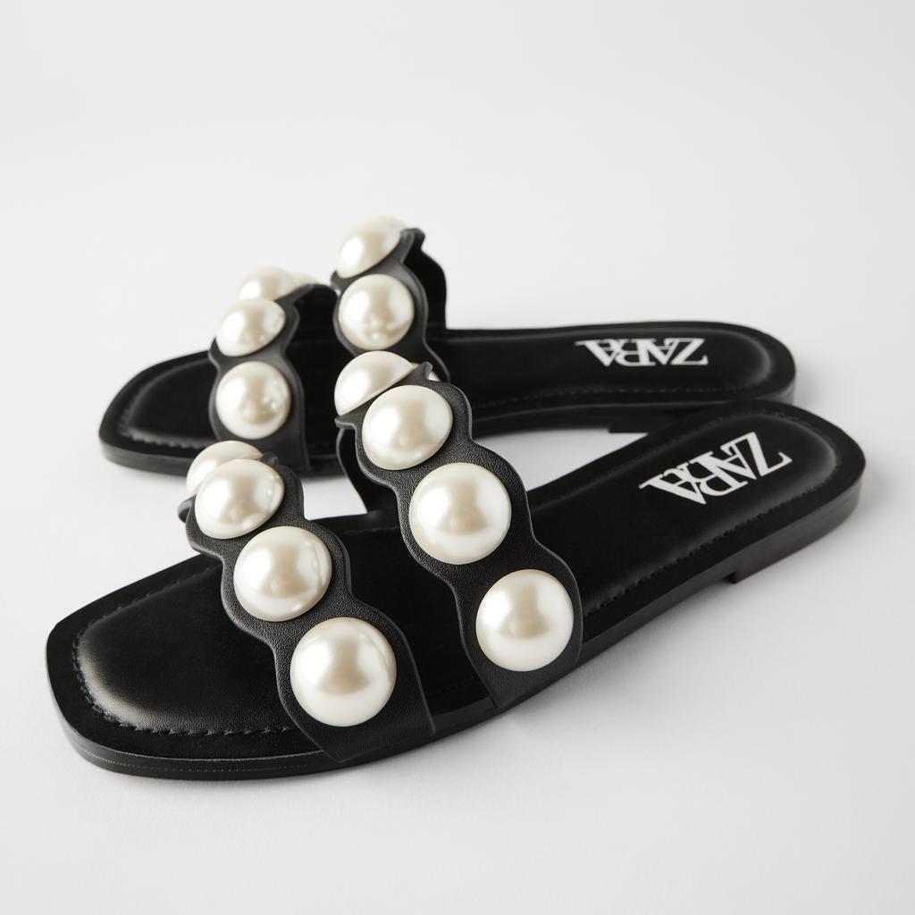 Zara black pearl new arrivals sandals