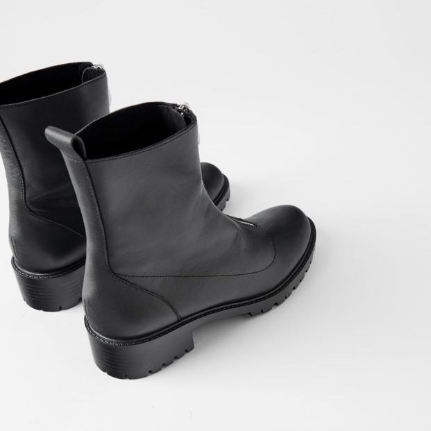 flat leather ankle boots with track sole zara