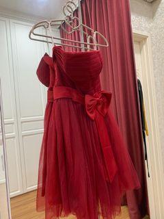 burgundy/ wine red tube top dinner dress