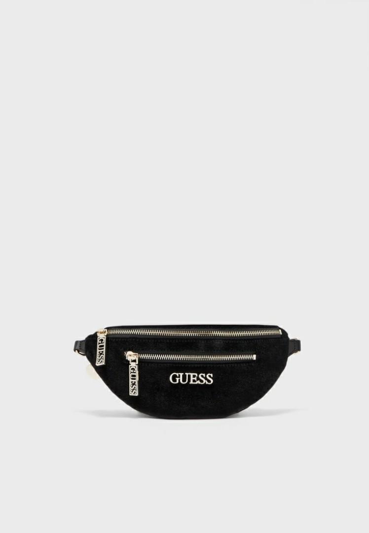 Guess Mini Ronnie Black Velvet Waist Bag Pouch