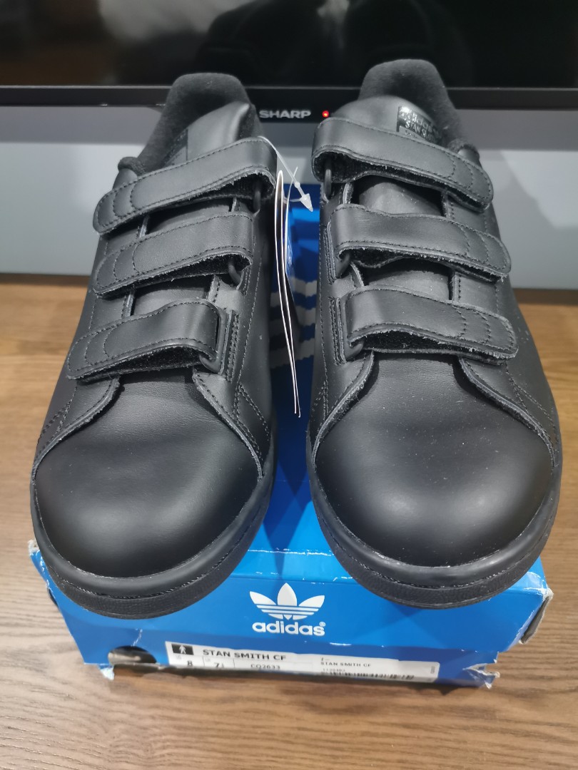 RARE Adidas Originals Stan Smith CF Velcro UK7.5 Triple Black Men s Fashion Footwear Sneakers on Carousell