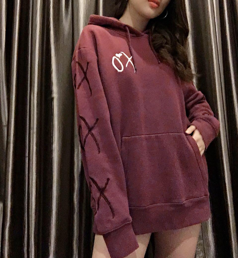 The weeknd burgundy hoodie on sale
