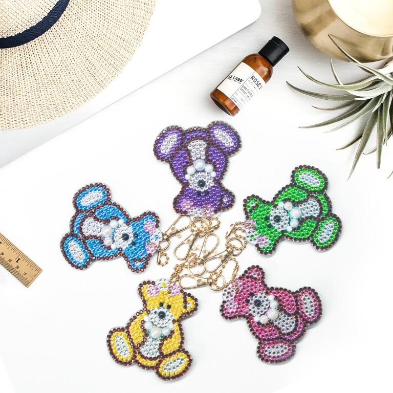 5pcs Diy Diamond Art Painting Bears Shaped Key Chains Design