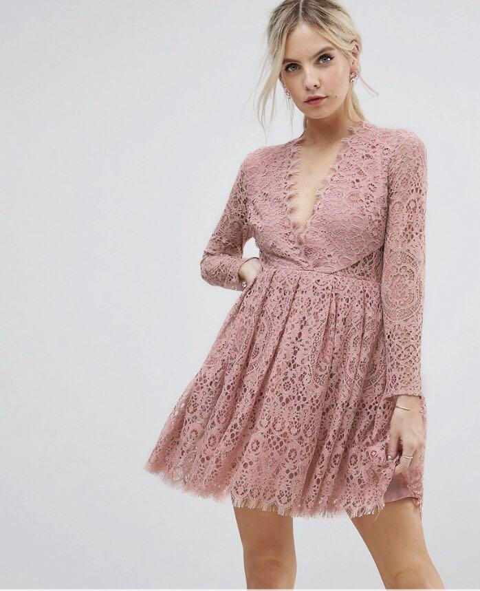 ASOS Petite Long Sleeve Lace Mini Prom Dress Women s Fashion Muslimah Fashion Dresses on Carousell