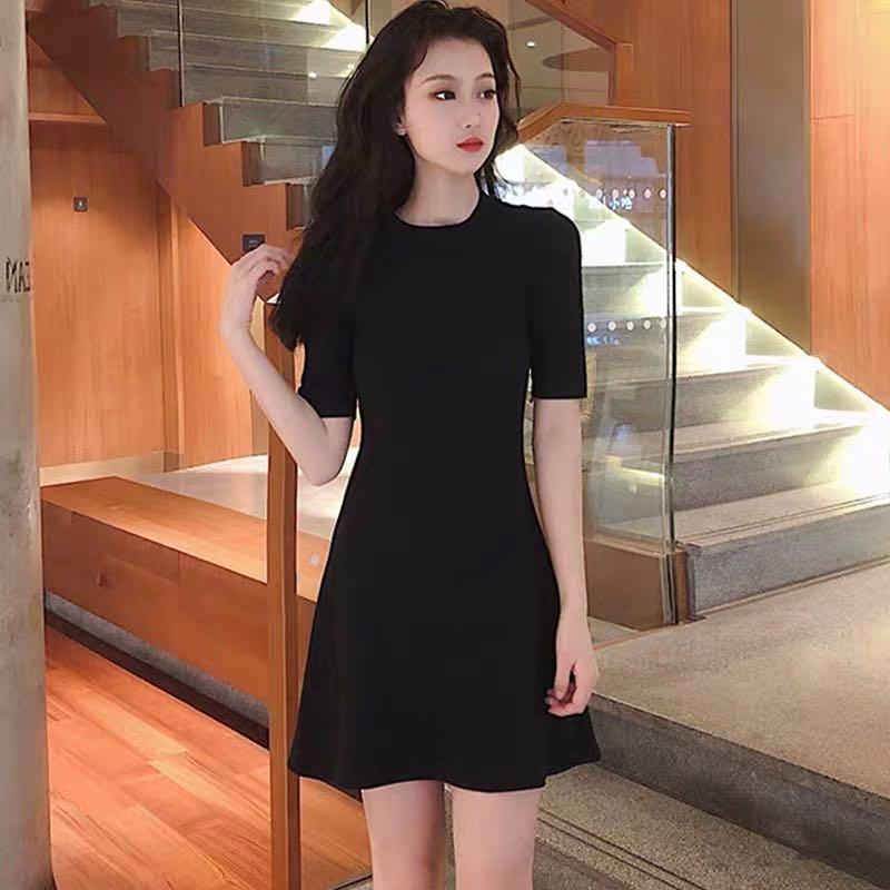 Black ribbed shop skater dress