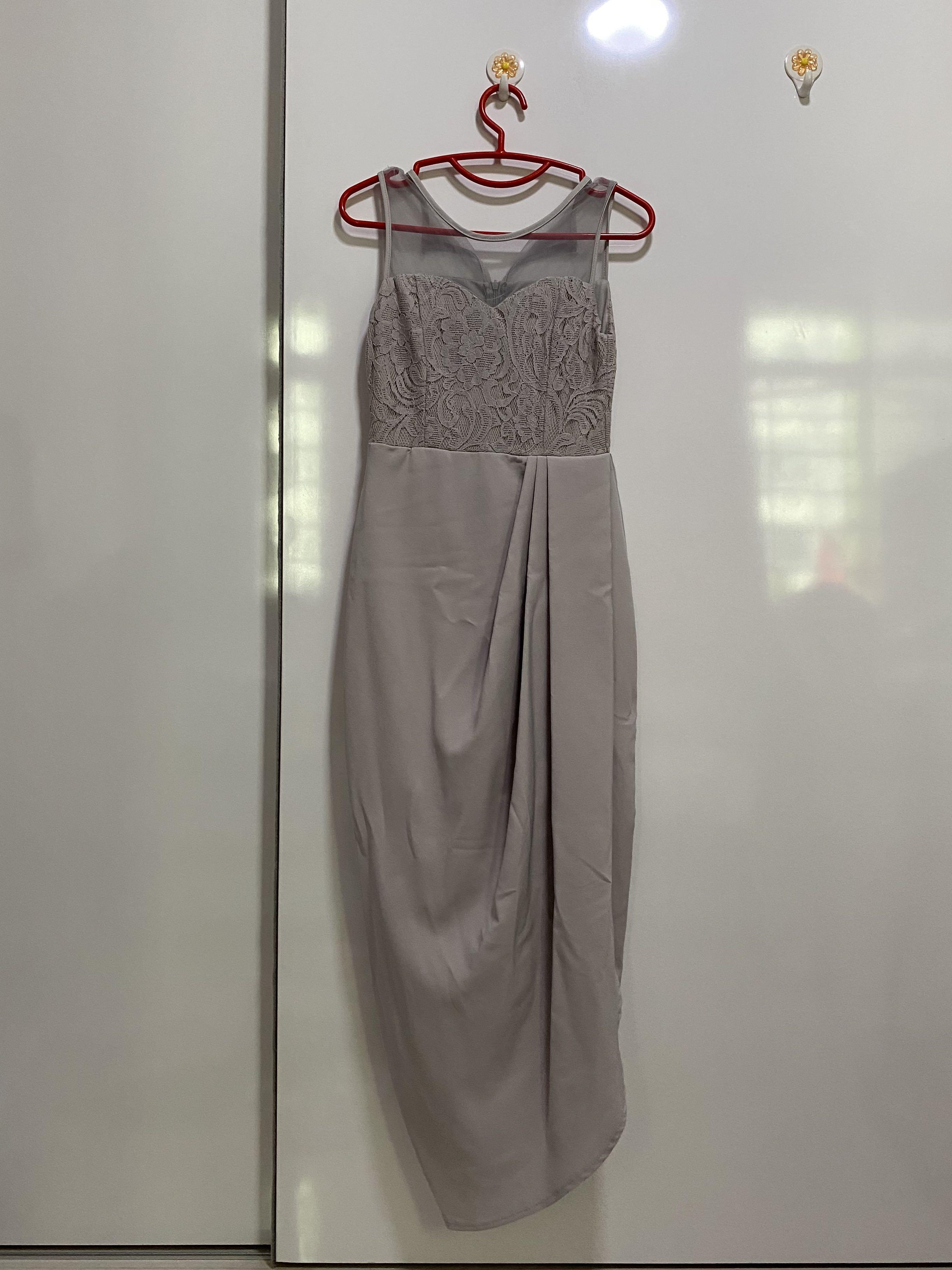 Grey Formal Dress, Women's Fashion, Dresses & Sets, Dresses on Carousell