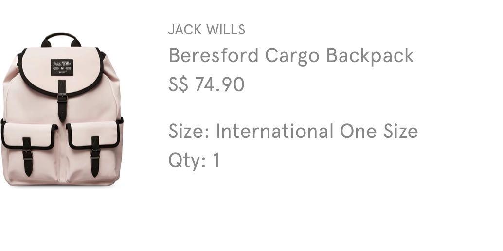 Jack Wills Beresford Cargo Backpack Women s Fashion Bags