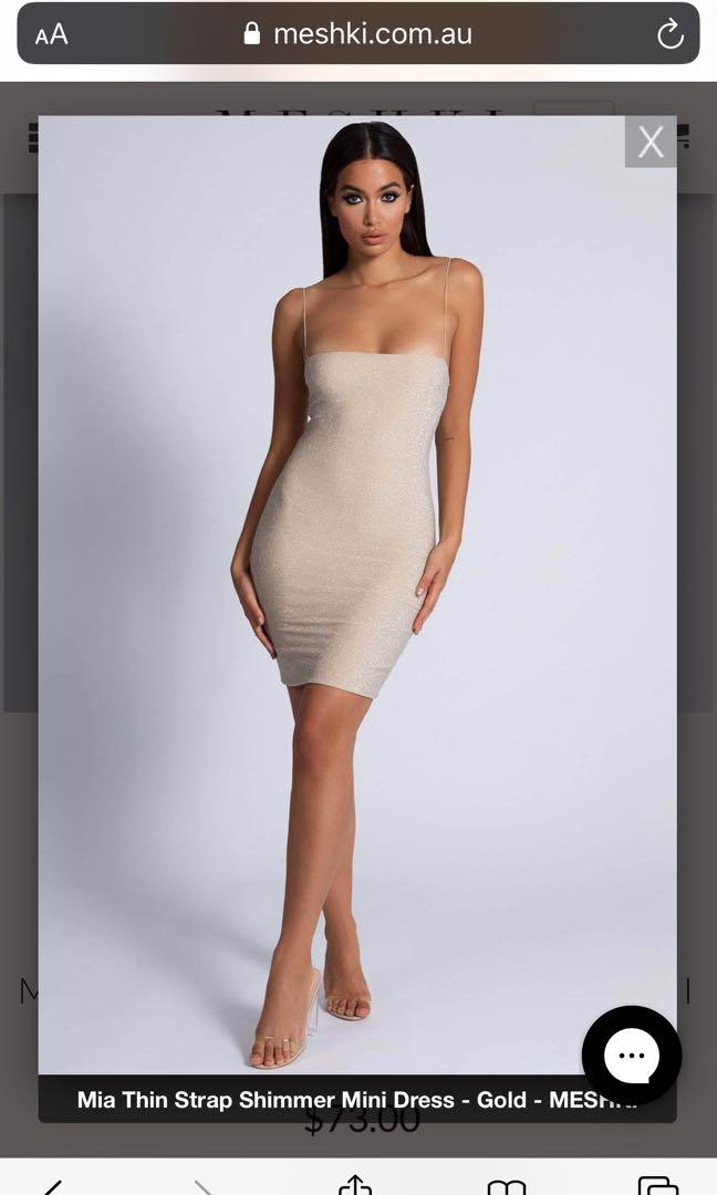 MESHKI Mia Thin Strap Shimmer Mini Dress