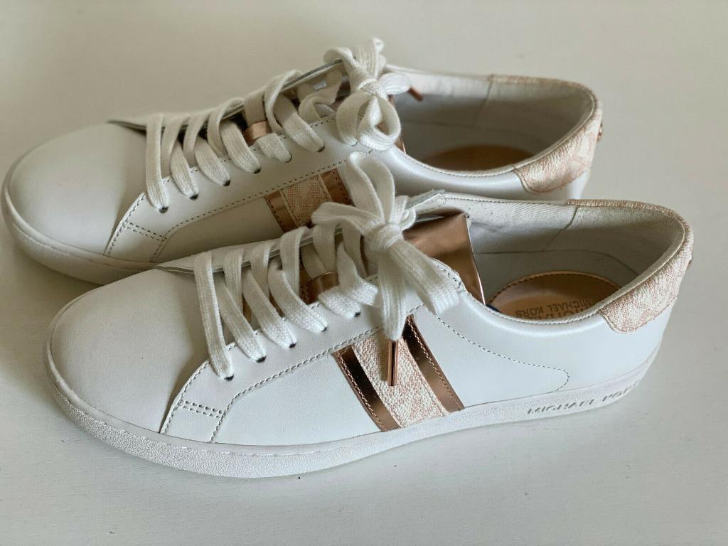 MICHAEL KORS MK IRVING STRIPE WHITE PINK LACE UP LEATHER SHOES