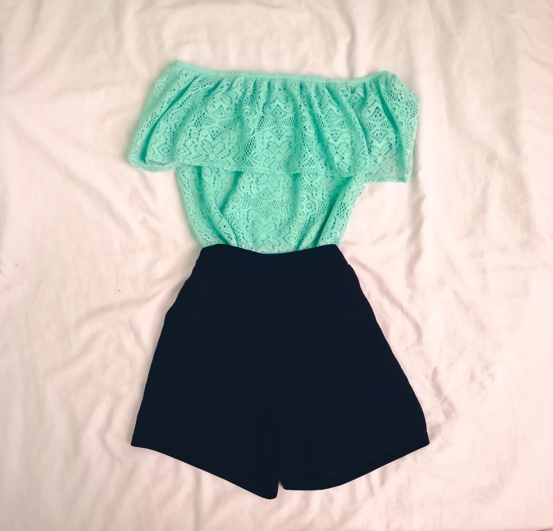 mint green off shoulder top