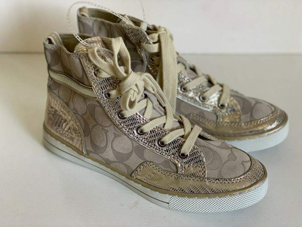 NEW COACH PITA GOLD BROWN SUEDE METALLIC HIGH TOP SNEAKERS SHOES