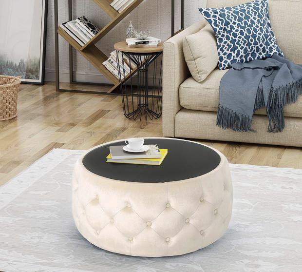 Tufted Velvet Coffee Table with Glass Top Beth, Furniture & Home