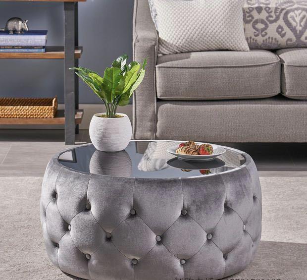 Tufted Velvet Coffee Table with Glass Top Beth, Furniture & Home