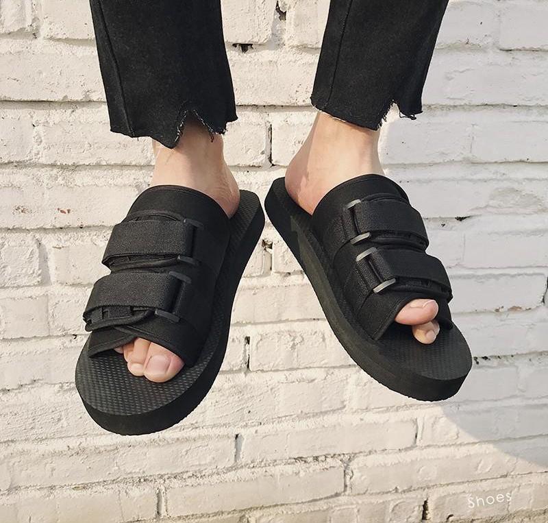 plain black slippers