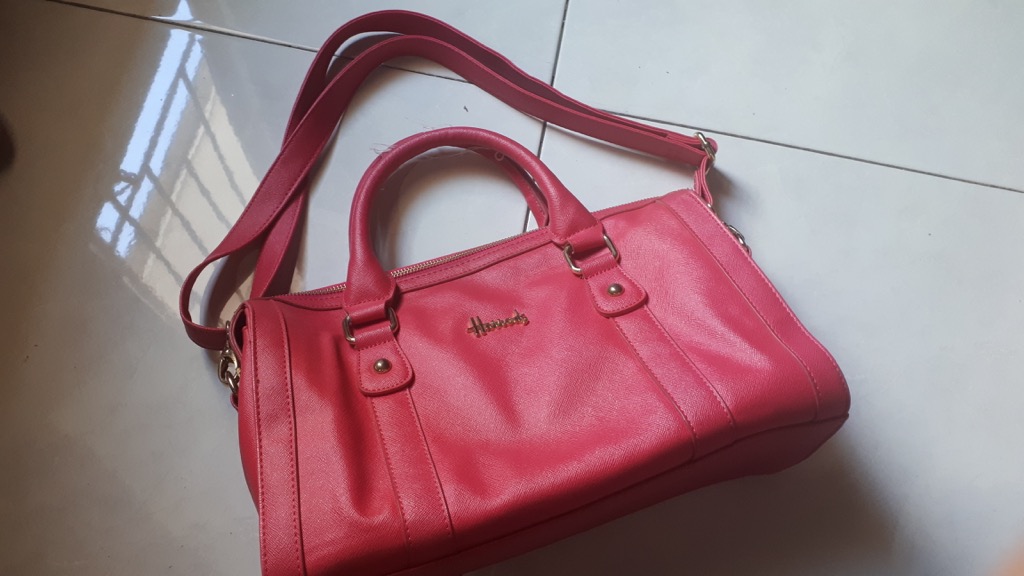 Rare! Tas HARRODS fuchsia authentic, Fesyen Wanita, Tas & Dompet di