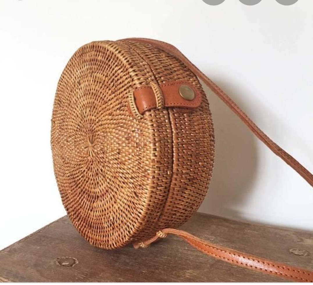 Round Rattan Sling Bag Crossbody, Women's Fashion, Bags & Wallets