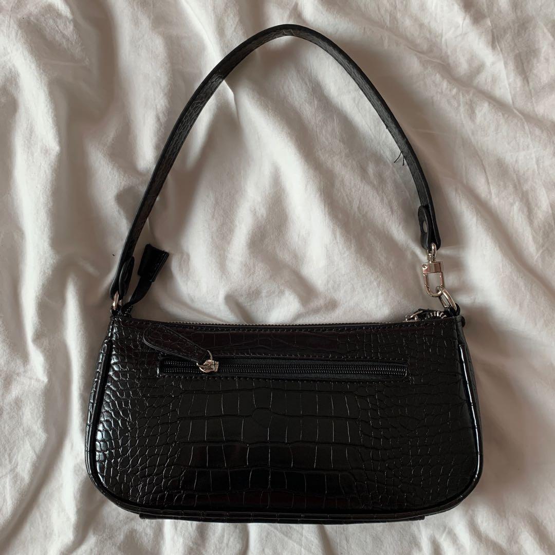Black croc sales baguette bag