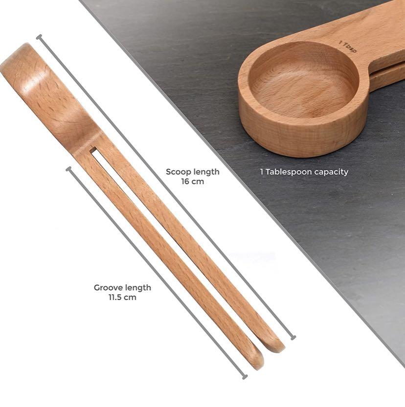 2 In 1 Wooden Coffee Scoop And Bag Clip 1 Tablespoon Solid Beech Wood Measuring Scoop Espresso Coffee Bags Sealer Suitable For Ground Beans Coffee Beans And Loose Tea