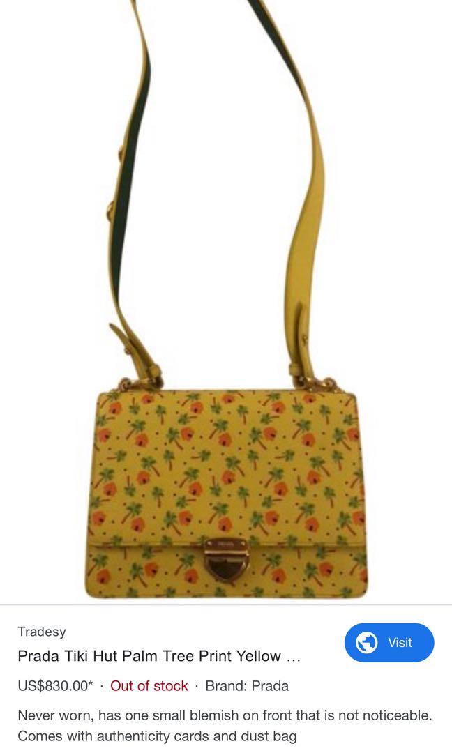 Authentic Prada tiki hut cross body leather bag (Category: Bags & Wallets) located in Toronto. Submitted by babygirlneeks (Listing ID 1004974889, Image 1). Description: Limited collectors edition Prada bag. Original price was $3500 before taxes. Comes with dust bag and box. .