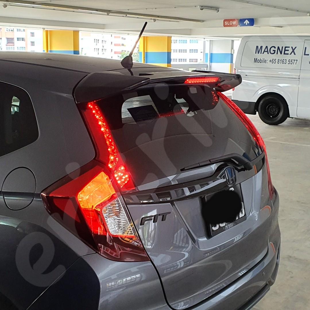 Brand New 14 Honda Fit Jazz Gk Rs Spolier With Brake Light No Drilling Installation Bolt On To Factory Mounting Car Accessories Accessories On Carousell