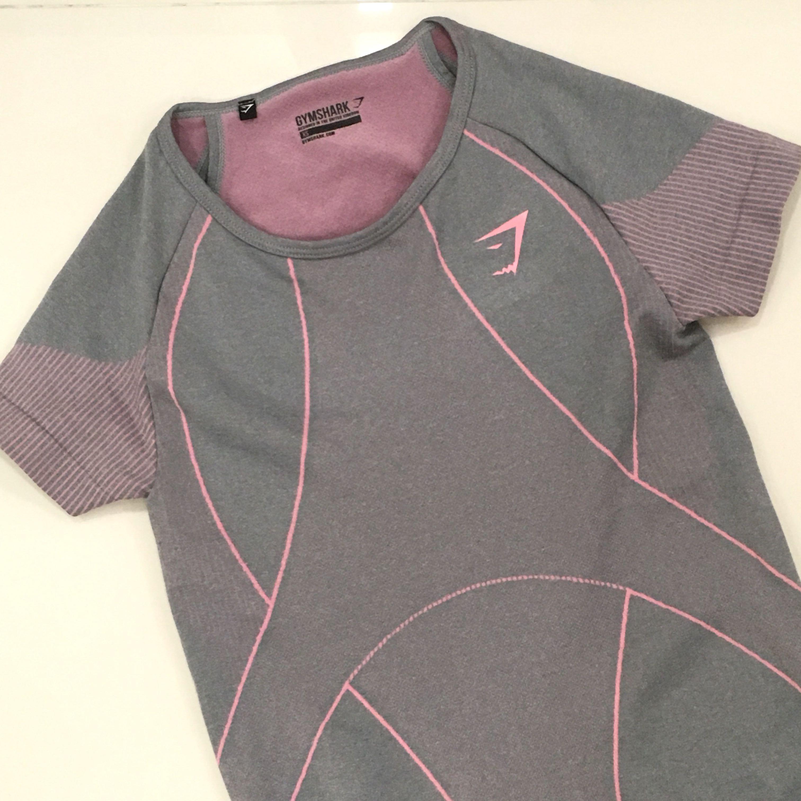 Gymshark Seamless Airflow Gray & Pink Compression Athletic Shirt