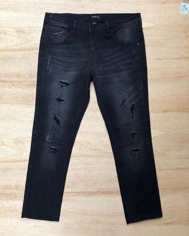Kayden K Skinny Ripped Jeans in Black to Gray Fadding Fesyen Pria