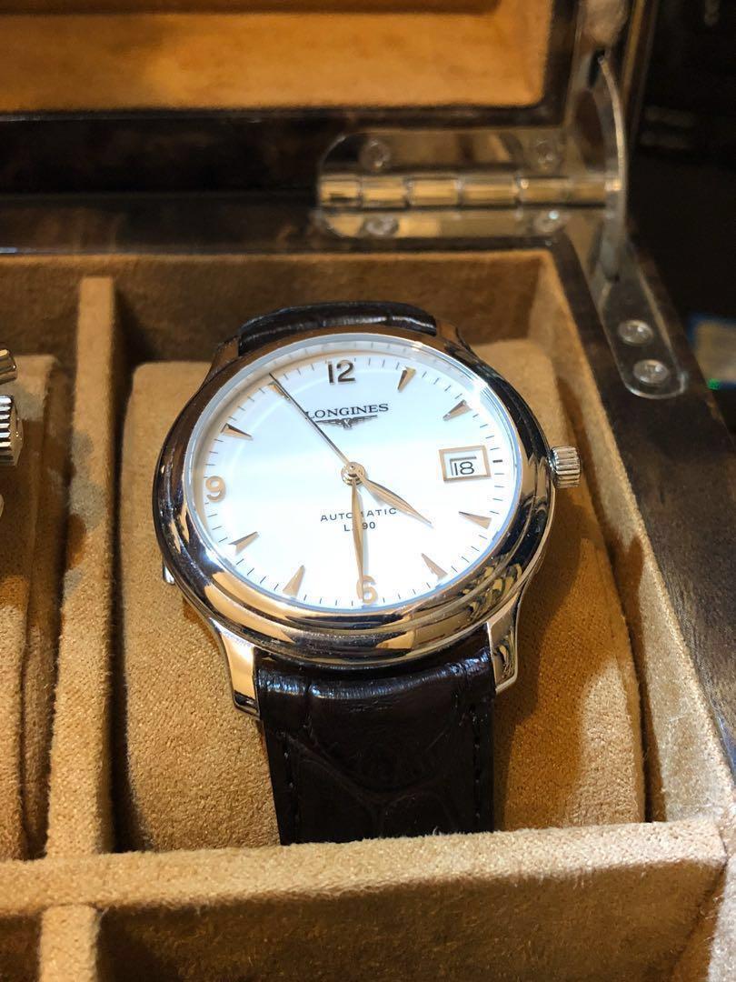 Longines limited 18k white gold L990 全白金庫存品級, 名牌, 手錶 