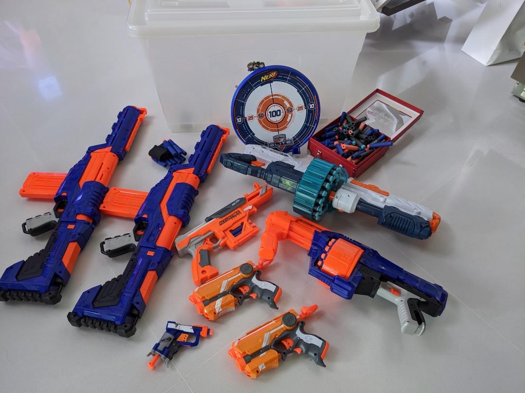 Almost New Nerf Guns 8 Guns Bullets Storage Box Toys Games Others On Carousell