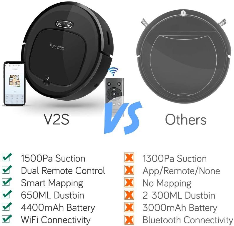 Pureatic V2S Robot Vacuum Cleaner with Smart Mapping, Dual Remote and