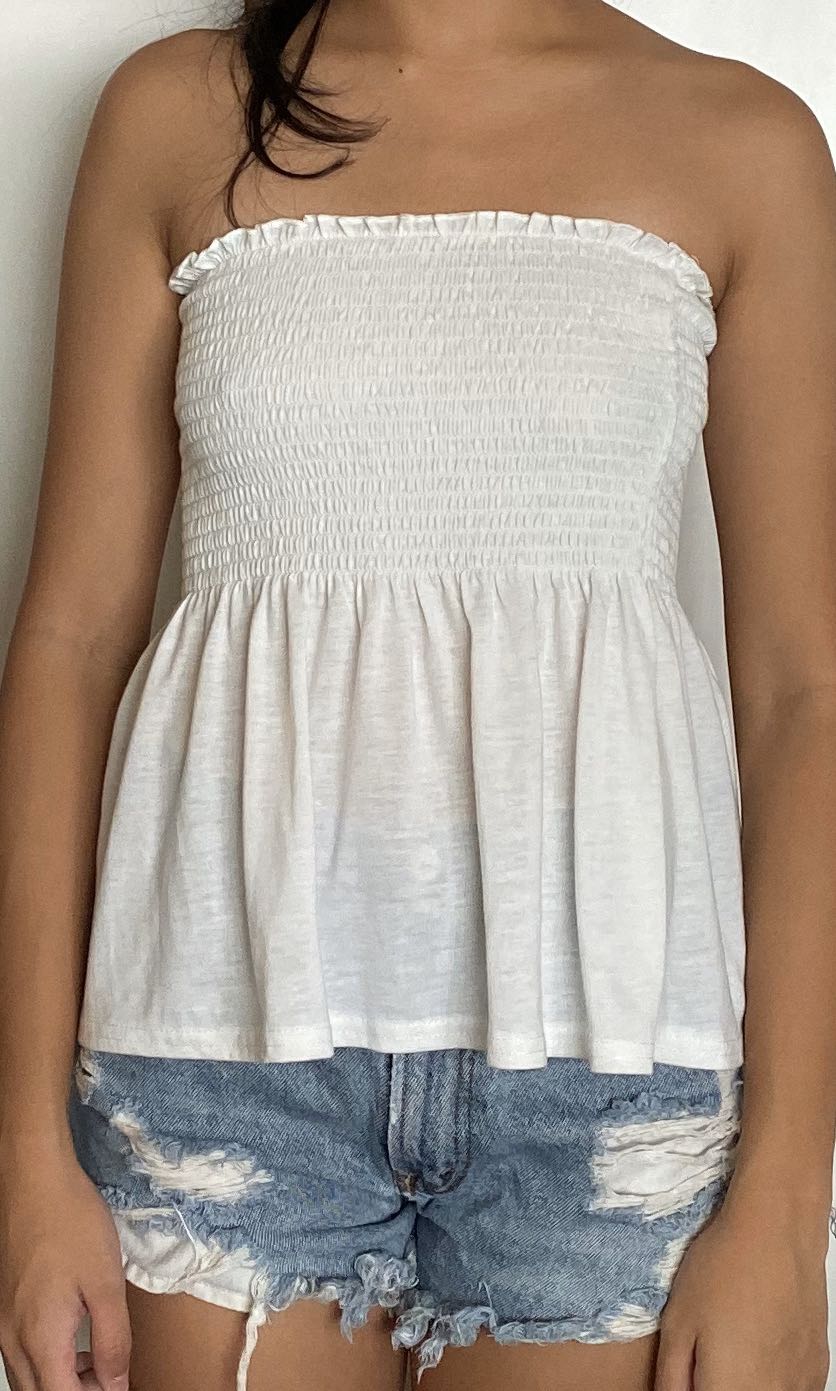 white peplum tube top