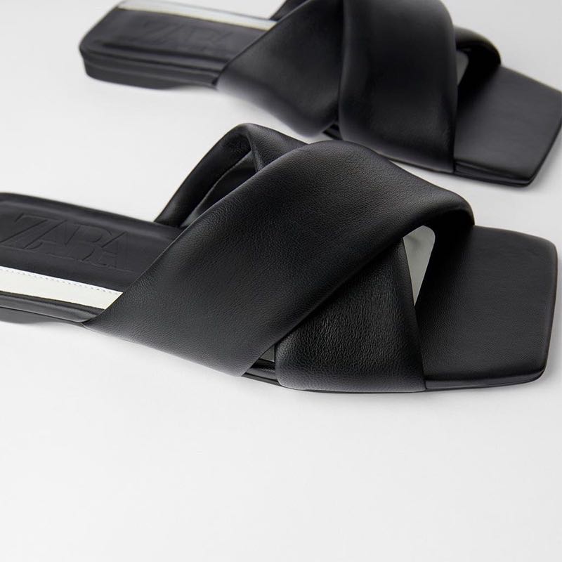 Zara Padded Flat Leather Sandals Women s Fashion Footwear Flats