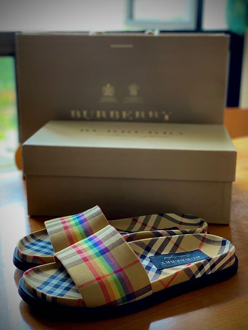 Burberry Rainbow vintage check slides in great condition, Luxury, Sneakers  & Footwear on Carousell