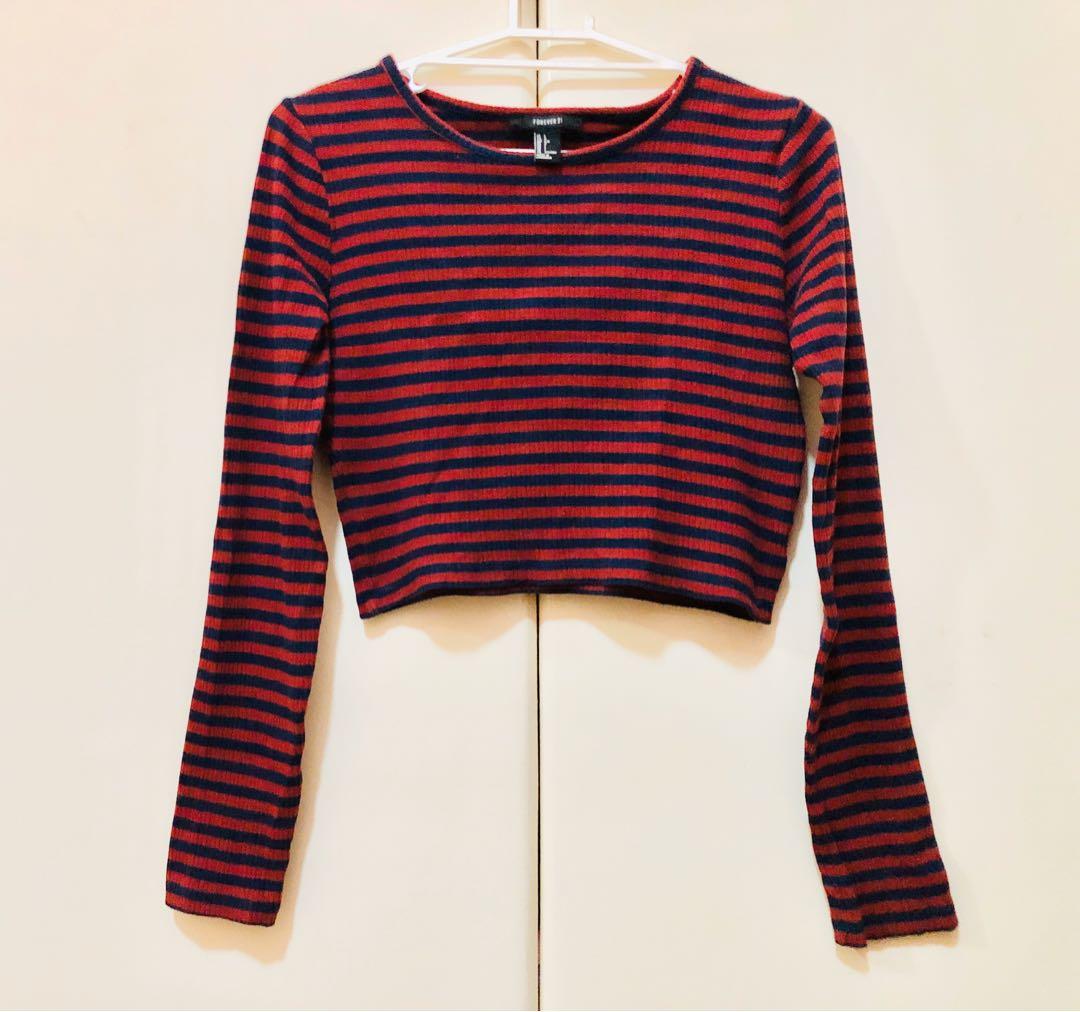 forever 21 striped long sleeve crop top