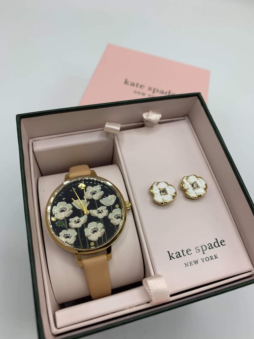 Kate Spade New York Womens Metro Flower Watch & Earrings Set
