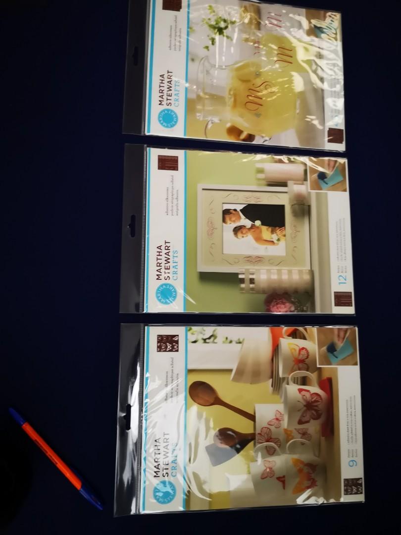Stencils Martha Stewart (Category: Craft Supplies & Tools) located in Manila. Submitted by leo.7 (Listing ID 1005070499, Image 1). Description: Adhesive stencils on almost any surface Painting or glass etching or other crafts 🌻 All are 8.5 x 11 inches 1 & 2 have 1 sheet php400 #3 has 2 sheets php600 Take all 🤗 only php1500.