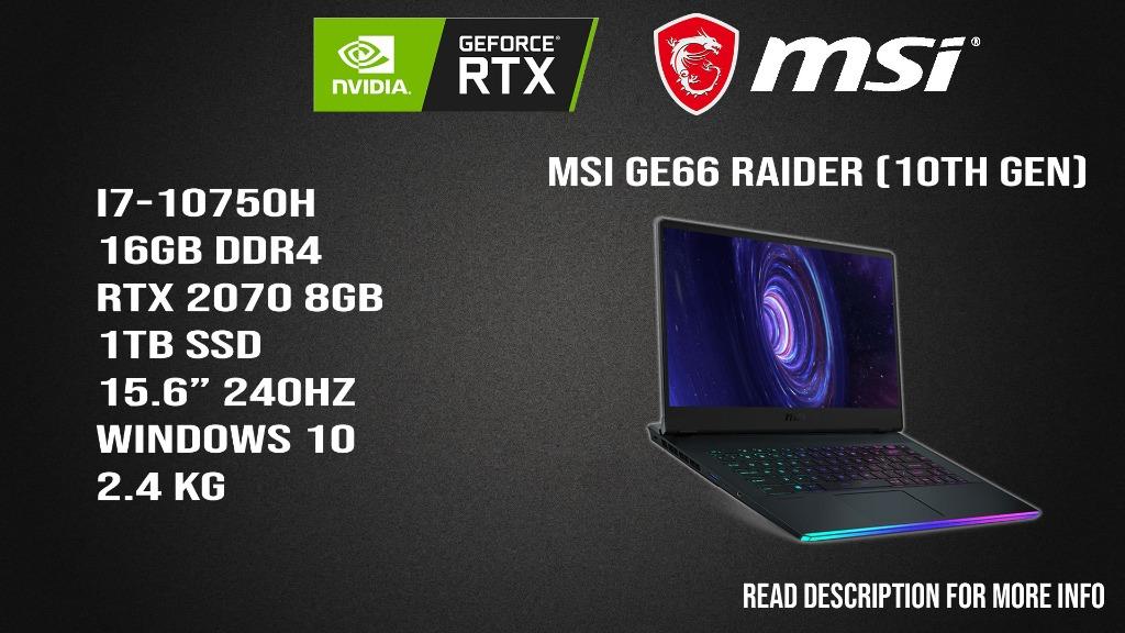 Msi Ge66 Raider Gaming Laptop 10th Gen Rtx 2070 Electronics Computers Laptops On Carousell