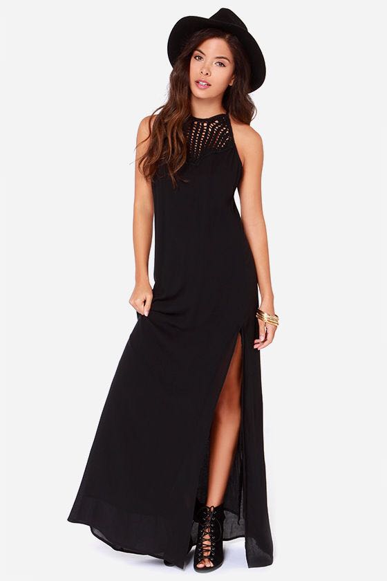 black crochet maxi dress