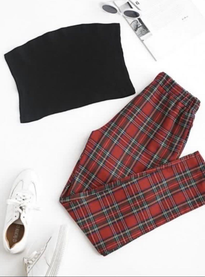black and red plaid jeans