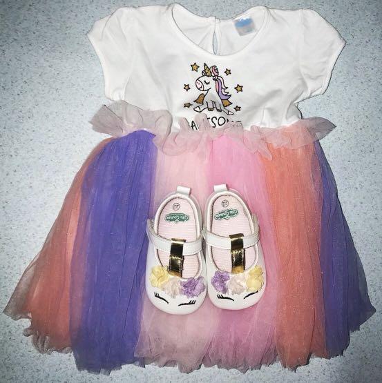 Unicorn Dress with FREE Unicorn Shoes Babies Kids Babies