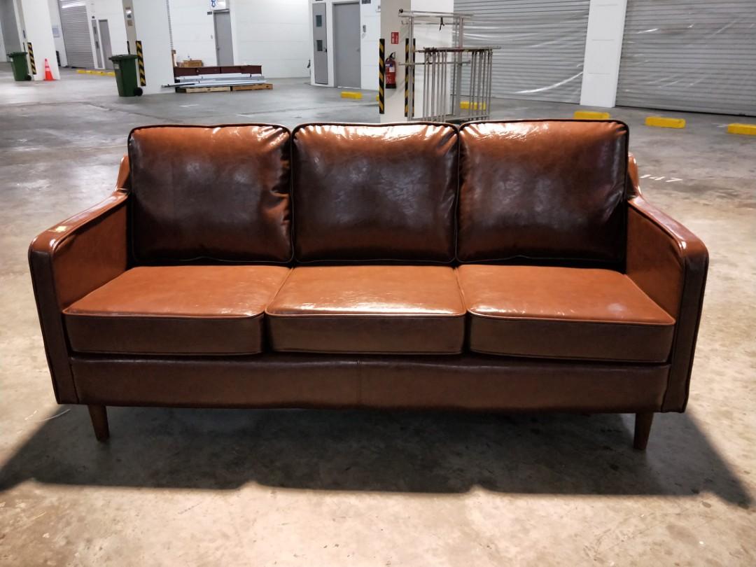 Valente 3 Seater Designer Sofa In Dark Brown Pu Furniture Sofas On Carousell