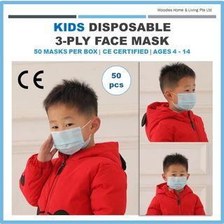 Woodles Kids Mask Children Mask★3-Ply Disposable Earloop Face Mask★CE Certified★FREE Gift★Ready Stocks Ships Locally