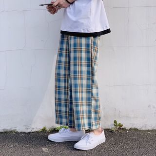 🇺🇸🇯🇵 Size: M-2XL 日韓風格男女裝情侶百搭特色純色純色復古格仔哈倫九分褲64196075823361110