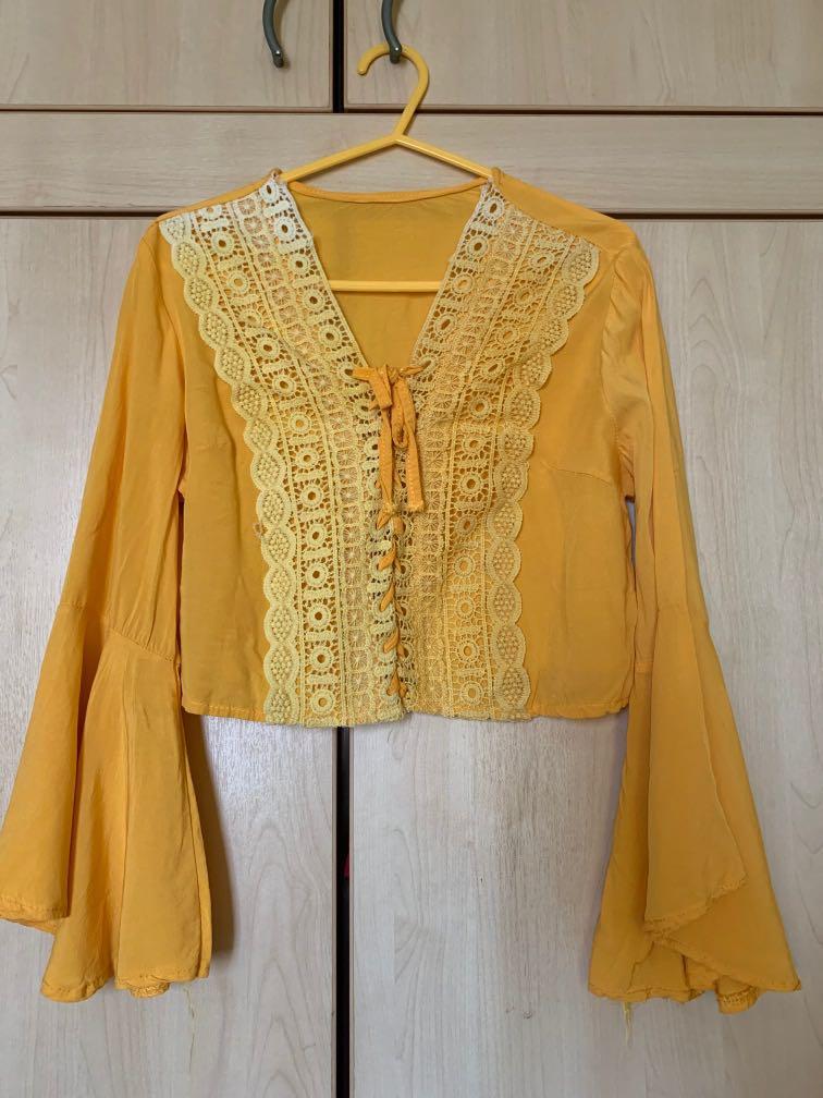 yellow bell sleeve crop top